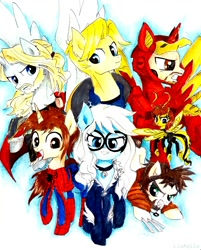 Size: 1606x2001 | Tagged: safe, artist:liaaqila, derpibooru import, alicorn, earth pony, pegasus, pony, unicorn, alicornified, armor, avengers, beard, bell, bell collar, black cat, captain america, collar, commission, crossover, dog tags, facial hair, felicia hardy, female, iron man, janet van dyne, logan, male, mare, marvel, marvel comics, mask, open mouth, parody, peter parker, ponified, race swap, raised hoof, simple background, spider-man, stallion, steve rogers, superhero, thor, tony stark, traditional art, wasp, white background, wolverine, x-men