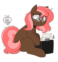 Size: 2400x2600 | Tagged: safe, artist:notenoughapples, derpibooru import, oc, oc only, oc:scarlet trace (coffee bean), female, glasses, simple background, solo, transparent background, typewriter