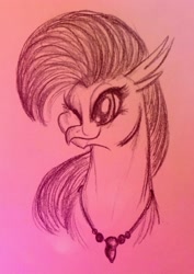 Size: 1874x2646 | Tagged: safe, artist:zigragirl, derpibooru import, silverstream, classical hippogriff, hippogriff, bust, cute, diastreamies, female, gradient background, one eye closed, pencil drawing, portrait, simple background, sketch, smiling, solo, traditional art, wink