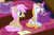 Size: 321x214 | Tagged: safe, derpibooru import, screencap, strawberry scoop, summer meadow, alicorn, pegasus, pony, what lies beneath, alicornified, animation error, background pony, book, cropped, duo focus, female, friendship student, glowing horn, levitation, magic, magic aura, mare, race swap, sitting, spot the alicorn, summercorn, telekinesis