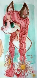 Size: 1024x2149 | Tagged: safe, artist:laps-sp, derpibooru import, oc, pony, unicorn, braid, bust, female, flower, flower in hair, mare, portrait, solo, traditional art