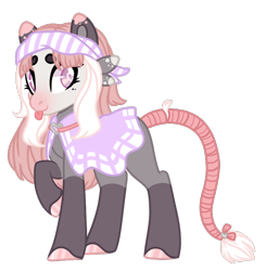 Size: 698x711 | Tagged: safe, artist:acervine, derpibooru import, oc, oc only, oc:posey possum, hybrid, opossum, original species, pony, bow, cape, cloak, clothes, cute, dappled, female, freckles, headband, hoof polish, leonine tail, mare, one hoof raised, opossum pony, pink eyes, pink hair, rat tail, simple background, solo, spots, tail bow, tongue out, transparent background