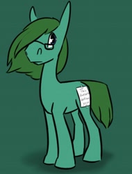 Size: 546x720 | Tagged: safe, artist:tempusfidgets, derpibooru import, oc, oc:tempus fidgets, earth pony, pony, covering cutiemark, male, protest, simple background, solo