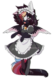 Size: 1068x1557 | Tagged: safe, artist:kitten-in-the-jar, derpibooru import, oc, oc:ayaka, pegasus, pony, alternate design, bipedal, clothes, female, maid, mare, simple background, solo, species swap, tongue out, transparent background