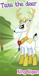 Size: 261x499 | Tagged: safe, derpibooru import, king aspen, deer, antlers, bundle, cute, gameloft, male, meme, my little pony game, peytral, solo, sparkles, stag, tree, white, wow! glimmer