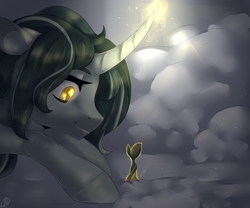 Size: 3000x2500 | Tagged: safe, artist:tigra0118, derpibooru import, oc, pony, art, glowing horn, magic, plant, snow, solo