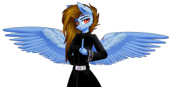 Size: 3508x1791 | Tagged: safe, artist:starrcoma, derpibooru import, oc, oc:absentia crash, anthro, pegasus, clothes, dress, female, mare, scar, simple background, solo, transparent background