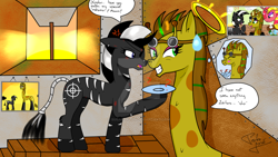 Size: 1024x576 | Tagged: safe, artist:susanzx2000, derpibooru import, oc, giraffe, zebra, africa, funny, zebra oc