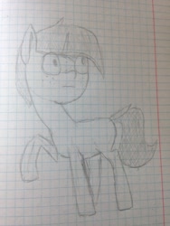 Size: 810x1080 | Tagged: safe, artist:vbronny, derpibooru import, oc, oc only, pony, unicorn, female, graph paper, hooves, horn, mare, raised hoof, simple background, solo, traditional art, white background