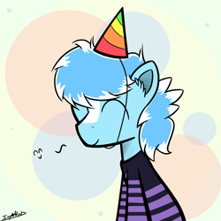 Size: 1400x1400 | Tagged: safe, artist:icywindthepony, derpibooru import, oc, oc only, oc:icy wind, birthday, happy, hat, party hat, solo