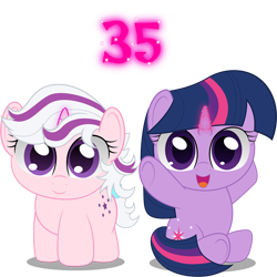 Size: 1000x1000 | Tagged: safe, artist:spellboundcanvas, derpibooru import, twilight, twilight sparkle, g1, 35th anniversary, chibi, g1 to g4, generation leap, generational ponidox, simple background, transparent background