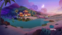 Size: 1920x1080 | Tagged: safe, derpibooru import, screencap, road to friendship, discovery family logo, night, no pony, oasis, scenery, somnambula (location)