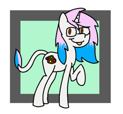 Size: 541x499 | Tagged: safe, artist:vbronny, derpibooru import, oc, oc only, pony, unicorn, cutie mark, female, hooves, horn, looking at you, mare, raised hoof, solo, tongue out