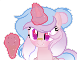 Size: 1569x1237 | Tagged: safe, artist:rachelclaraart, derpibooru import, oc, oc:little harmony, alicorn, pony, female, food, ice cream, magic, mare, show accurate, simple background, solo, transparent background