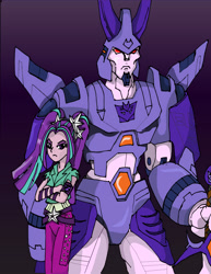 Size: 2470x3200 | Tagged: safe, artist:xdtaxundeadbuck01, derpibooru import, aria blaze, equestria girls, crossover, cyclonus, transformers