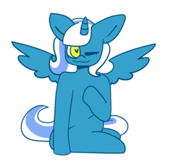 Size: 378x369 | Tagged: safe, artist:snowdrift21, derpibooru import, oc, oc only, oc:fleurbelle, alicorn, anthro, alicorn oc, female, one eye closed, wink