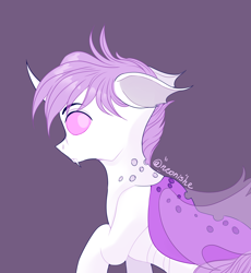 Size: 1280x1391 | Tagged: safe, artist:neonishe, derpibooru import, oc, changeling, albino changeling, changeling oc, purple changeling, solo, white changeling