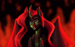 Size: 5891x3715 | Tagged: safe, artist:splatterpaint-donkey, derpibooru import, alicorn, pony, abstract background, curved horn, fangs, female, mare, slit eyes, solo