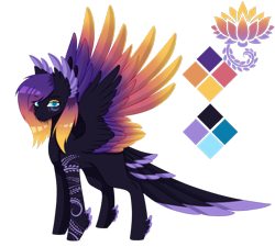 Size: 943x848 | Tagged: safe, artist:minelvi, derpibooru import, oc, oc only, oc:blooming lotus, pegasus, pony, color palette, colored wings, female, gradient mane, gradient wings, mare, reference sheet, simple background, solo, spread wings, tail feathers, transparent background, wings