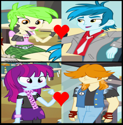 Size: 853x872 | Tagged: safe, derpibooru import, cherry crash, mystery mint, thunderbass, valhallen, equestria girls, equestria girls (movie), cherrybass, cropped, female, heart, male, rockers, shipping, shipping domino, straight, valmint, wrong aspect ratio