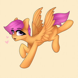 Size: 3800x3800 | Tagged: safe, artist:sukiskuki, derpibooru import, scootaloo, pegasus, pony, cute, cutealoo, female, filly, heart, high res, open mouth, simple background, solo, wings