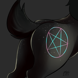 Size: 3300x3300 | Tagged: safe, artist:azerta56, derpibooru import, oc, oc only, oc:chaoss, deer, butt, butt only, cutie mark, female, pentagram, plot, presenting, simple background, solo