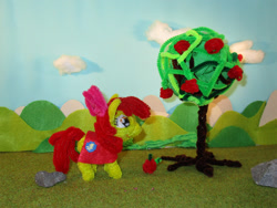 Size: 1333x1000 | Tagged: safe, artist:malte279, derpibooru import, apple bloom, apple, apple tree, cape, chenille, chenille stems, chenille wire, clothes, craft, food, pipe cleaner sculpture, pipe cleaners, tree