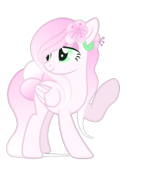 Size: 800x1000 | Tagged: safe, artist:alicorngamingart, derpibooru import, oc, oc only, pegasus, pony, base used, bedroom eyes, blank flank, eyeshadow, female, flower, flower in hair, flower in tail, folded wings, gradient lineart, gradient mane, green eyes, hibiscus, lidded eyes, makeup, mare, ms paint, one hoof raised, pink hair, pink mane, show accurate, simple background, smiling, solo, transparent background, unnamed oc, white hair, white mane, wings