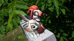 Size: 2048x1152 | Tagged: safe, derpibooru import, oc, oc only, oc:kossetsu, oc:yoru, bird pone, pony, barn owl, bearded vulture, duo, female, figurine, irl, leaves, male, mare, photo, stallion