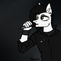 Size: 1181x1181 | Tagged: safe, artist:dyonys, derpibooru import, oc, oc only, oc:motionless white, anthro, clothes, fluffy, male, microphone, piercing, simple background, singing, sketch, stallion