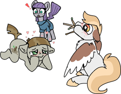 Size: 942x733 | Tagged: safe, artist:nootaz, derpibooru import, maud pie, mudbriar, oc, oc:wings, blushing, canon x oc, female, floppy ears, gay, gay in front of girls, heart, heartbreak, infidelity, lemme smash, male, mating dance, shocked, shocked expression, simple background, sticks, this will end in death, this will end in tears and/or death, transparent background