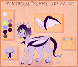 Size: 1768x1533 | Tagged: safe, artist:cinnamonsparx, derpibooru import, oc, oc:perilous skies, oc:porcelain skies, bat pony, pony, antennae, augmented tail, male, paws, reference sheet, rule 63, solo, stallion