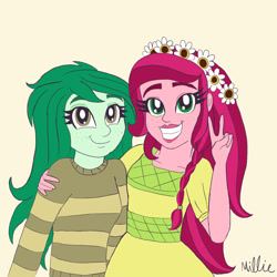 Size: 1280x1280 | Tagged: safe, artist:spunky-sparkle, derpibooru import, gloriosa daisy, wallflower blush, better together, equestria girls, looking at you