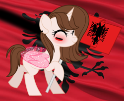 Size: 2708x2215 | Tagged: safe, artist:funwithlynnie, derpibooru import, oc, oc:lynnie notes, alicorn, pony, albania, artificial wings, augmented, female, flag, magic, magic wings, mare, solo, wings