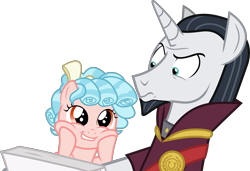 Size: 4588x3133 | Tagged: safe, artist:frownfactory, derpibooru import, chancellor neighsay, cozy glow, pegasus, pony, unicorn, school raze, .svg available, annoyed, clothes, duo, female, filly, foal, hoof on cheek, horn, male, medallion, robe, simple background, smiling, squishy cheeks, stallion, svg, transparent background, vector, wings