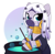 Size: 2411x2354 | Tagged: safe, artist:moozua, derpibooru import, zecora, spider, zebra, alternate hairstyle, bracelet, bubble, cauldron, clothes, costume, cute, ear piercing, earring, jewelry, long hair, looking at you, neck rings, nightmare night, piercing, quadrupedal, smiling, solo