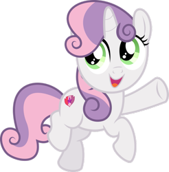 Size: 887x900 | Tagged: safe, derpibooru import, sweetie belle, jumping, open mouth, pointing, simple background, solo, transparent background, vector