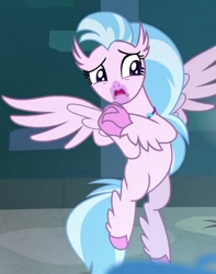 Size: 562x715 | Tagged: safe, derpibooru import, screencap, silverstream, classical hippogriff, hippogriff, school raze, clasped hands, cropped, female, scared, solo, worried