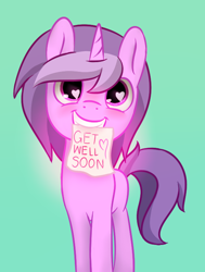 Size: 560x740 | Tagged: safe, artist:vbronny, derpibooru import, oc, oc only, pony, unicorn, female, gradient background, grin, heart eyes, hooves, horn, looking at you, mare, mouth hold, ponysona, smiling, solo, teeth, wingding eyes