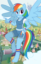 Size: 792x1224 | Tagged: safe, artist:flash equestria photography, derpibooru import, rainbow dash, anthro, pegasus, unguligrade anthro, female, grin, smiling, solo, spread wings, wings