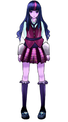 Size: 1000x1800 | Tagged: safe, artist:geraritydevillefort, derpibooru import, sci-twi, twilight sparkle, equestria girls, clothes, crystal prep academy uniform, fate/extra, female, looking at you, school uniform, simple background, solo, style emulation, transparent background