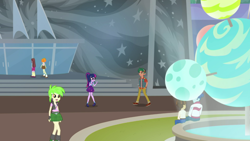 Size: 1280x720 | Tagged: safe, derpibooru import, screencap, cherry crash, curly winds, sci-twi, some blue guy, timber spruce, twilight sparkle, wiz kid, better together, equestria girls, star crossed, background human, planet, planetarium