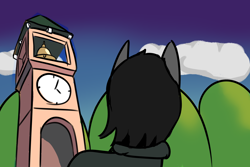 Size: 3000x2000 | Tagged: safe, artist:vbronny, derpibooru import, oc, oc only, earth pony, pony, bell, clock, clock tower, clocktower, cloud, male, solo, stallion, tree