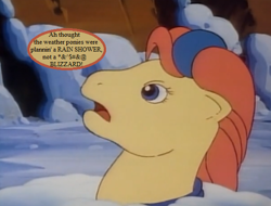 Size: 546x416 | Tagged: safe, derpibooru import, edit, edited screencap, screencap, tex, g1, my little pony 'n friends, somnambula (episode), censored vulgarity, cropped, grawlixes, snow, speech bubble, text