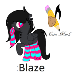 Size: 832x828 | Tagged: safe, artist:space--paws0w0, derpibooru import, oc, oc only, oc:dark blaze, pegasus, pony, undead, vampire, vampony, bedroom eyes, clothes, coat markings, colored pupils, female, mare, mouth hold, raised hoof, simple background, socks, solo, striped socks, white background