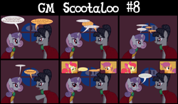 Size: 4800x2800 | Tagged: safe, artist:gm-scoots, derpibooru import, apple bloom, scootaloo, sweetie belle, oc, oc:countess blackstone, vampire, comic:bleeding hearts, bard, dungeons and dragons, fantasy class, pen and paper rpg, rpg