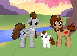 Size: 900x650 | Tagged: safe, artist:lietiejackson, derpibooru import, oc, oc:heartshot, oc:jennifer kindheart, oc:john garyson shot, pony, pony creator, colt, family, father, female, male, mother, next generation, pony maker