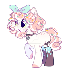 Size: 1280x1341 | Tagged: safe, artist:maddeadunicorn, derpibooru import, oc, oc only, oc:yumiko, earth pony, pony, bow, choker, clothes, deviantart watermark, female, glasses, hair bow, mare, obtrusive watermark, simple background, socks, solo, transparent background, watermark