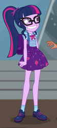 Size: 406x907 | Tagged: safe, derpibooru import, screencap, sci-twi, timber spruce, twilight sparkle, better together, equestria girls, star crossed, cropped, female, geode of telekinesis, grin, magical geodes, nervous, nervous grin, offscreen character, smiling, solo focus