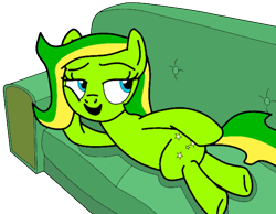 Size: 600x466 | Tagged: safe, artist:didgereethebrony, derpibooru import, oc, oc:boomerang beauty, earth pony, pony, draw me like one of your french girls, sofa, solo, titanic, we don't normally wear clothes